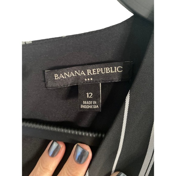 Banana Republic Factory Women's Black White Striped Romper V Neck Faux Wrap Belt - Picture 5 of 9